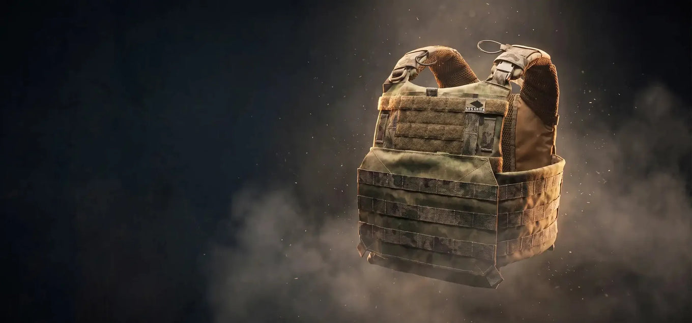 Tactical vest on a dark background with smoke effect