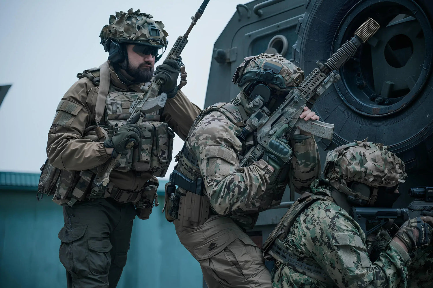 Tactical operators with armored vehicle